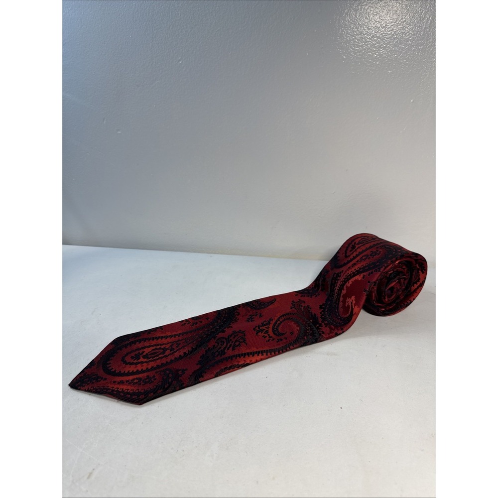 JCPenney Mens Red Black Paisley Ribbed Jacquard Necktie Classic Formal Tie